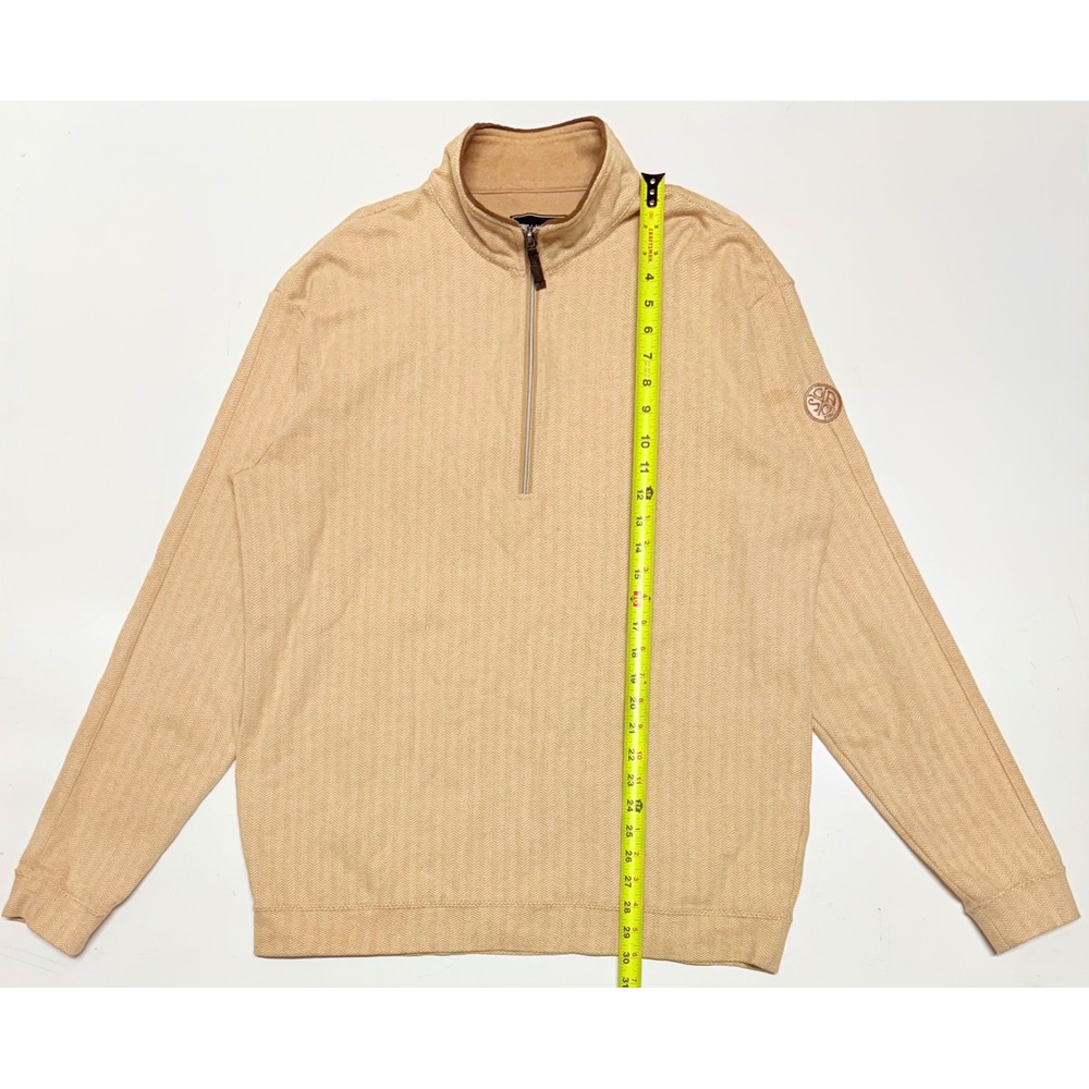 Straight Down Mens XL Tan Herringbone 1/4 Zip Pullover 100% Cotton Golf Sweater